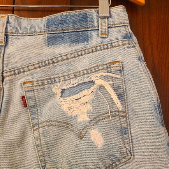 Vintage 90s Levis Jean Shorts Made in USA Light Wash Embellished Furst of a Kind - Picture 6 of 11